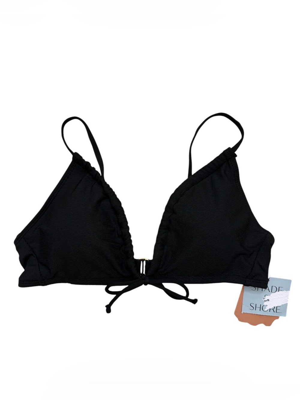 Shade & Shore Black Ribbed Triangle Bikini Top Medium 8-10 NWT